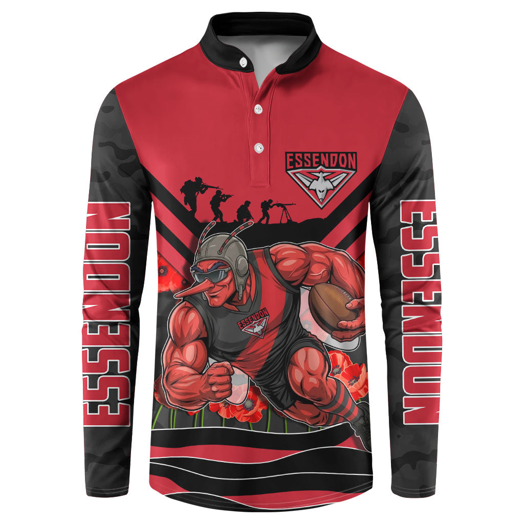 Personalised Essendon Bombers ANZAC Button Sweatshirt Military Remembrance Australian Football Mascot Camouflage