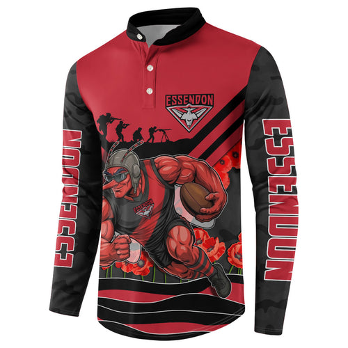 Personalised Essendon Bombers ANZAC Button Sweatshirt Military Remembrance Australian Football Mascot Camouflage