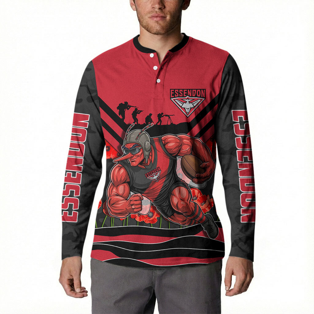 Personalised Essendon Bombers ANZAC Button Sweatshirt Military Remembrance Australian Football Mascot Camouflage