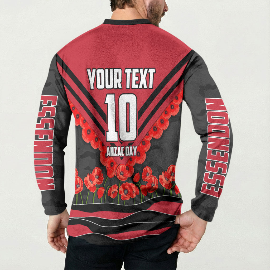Personalised Essendon Bombers ANZAC Button Sweatshirt Military Remembrance Australian Football Mascot Camouflage