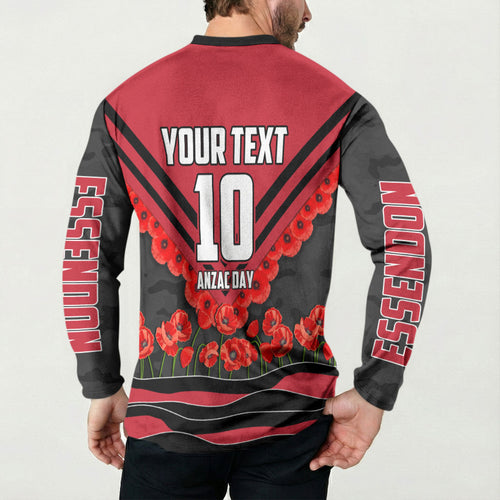 Personalised Essendon Bombers ANZAC Button Sweatshirt Military Remembrance Australian Football Mascot Camouflage