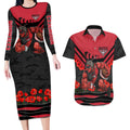 Personalised Essendon Bombers ANZAC Couples Matching Long Sleeve Bodycon Dress and Hawaiian Shirt Military Remembrance Australian Football Mascot Camouflage