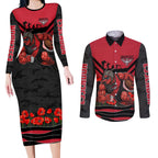 Personalised Essendon Bombers ANZAC Couples Matching Long Sleeve Bodycon Dress and Long Sleeve Button Shirt Military Remembrance Australian Football Mascot Camouflage