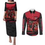 Personalised Essendon Bombers ANZAC Couples Matching Puletasi and Long Sleeve Button Shirt Military Remembrance Australian Football Mascot Camouflage