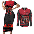 Personalised Essendon Bombers ANZAC Couples Matching Short Sleeve Bodycon Dress and Long Sleeve Button Shirt Military Remembrance Australian Football Mascot Camouflage