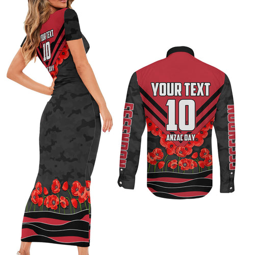 Personalised Essendon Bombers ANZAC Couples Matching Short Sleeve Bodycon Dress and Long Sleeve Button Shirt Military Remembrance Australian Football Mascot Camouflage