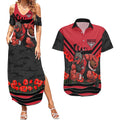 Personalised Essendon Bombers ANZAC Couples Matching Summer Maxi Dress and Hawaiian Shirt Military Remembrance Australian Football Mascot Camouflage