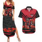 Personalised Essendon Bombers ANZAC Couples Matching Summer Maxi Dress and Hawaiian Shirt Military Remembrance Australian Football Mascot Camouflage