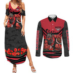 Personalised Essendon Bombers ANZAC Couples Matching Summer Maxi Dress and Long Sleeve Button Shirt Military Remembrance Australian Football Mascot Camouflage