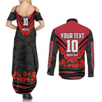 Personalised Essendon Bombers ANZAC Couples Matching Summer Maxi Dress and Long Sleeve Button Shirt Military Remembrance Australian Football Mascot Camouflage