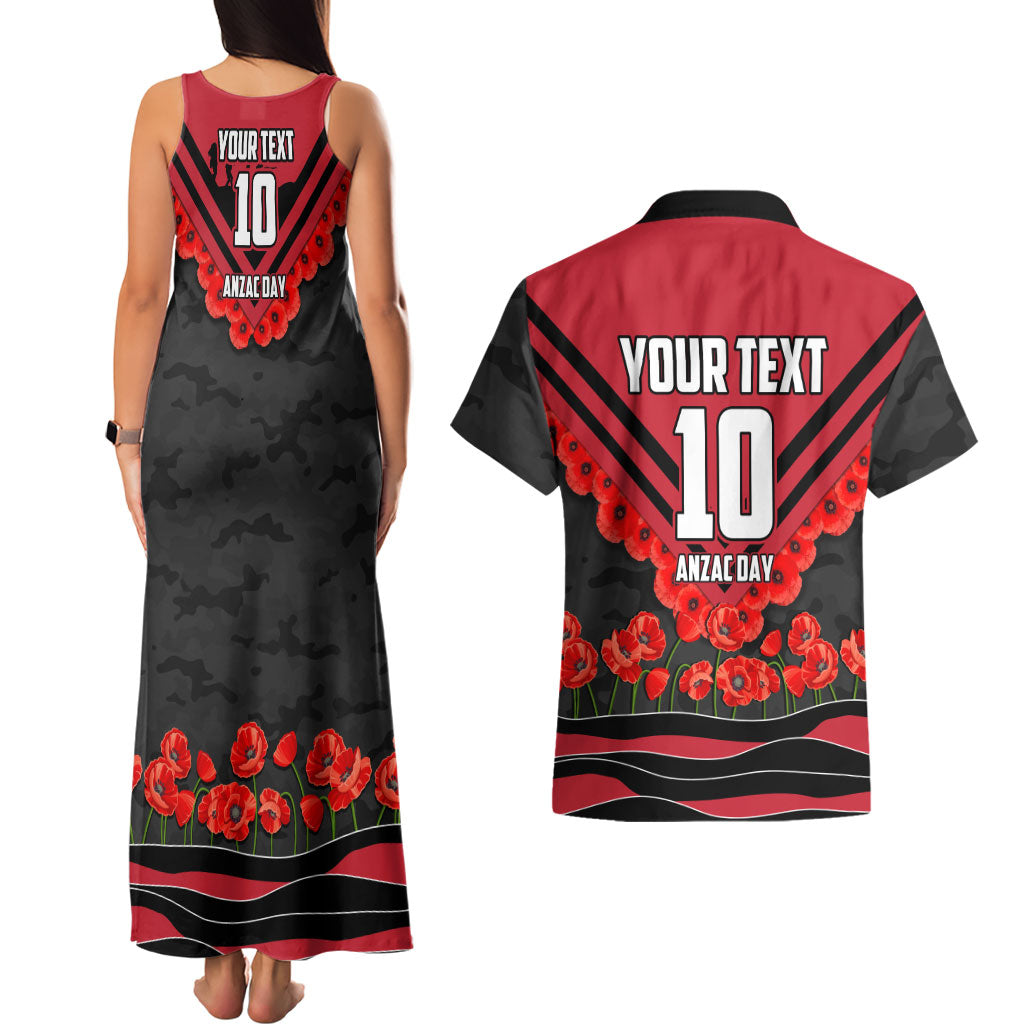 Personalised Essendon Bombers ANZAC Couples Matching Tank Maxi Dress and Hawaiian Shirt Military Remembrance Australian Football Mascot Camouflage