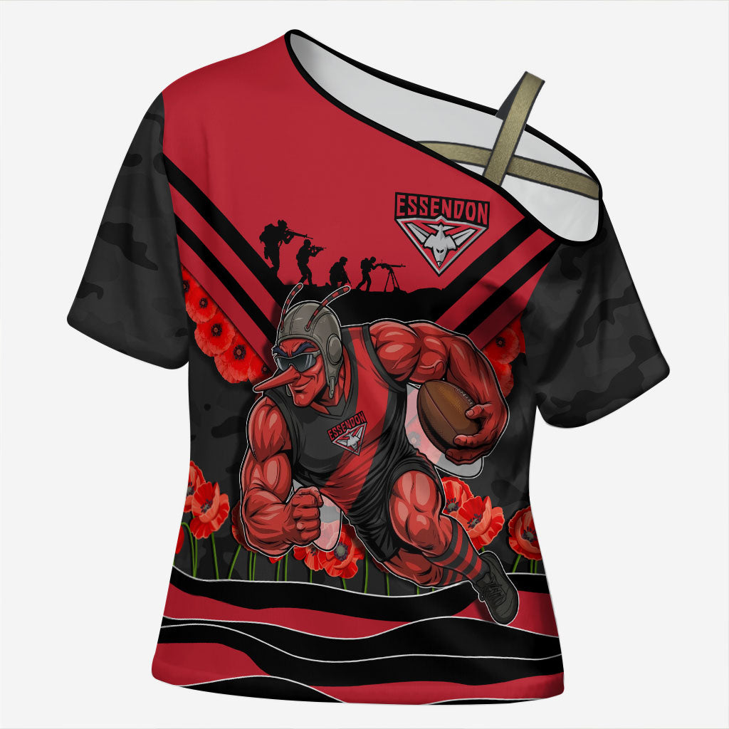 Personalised Essendon Bombers ANZAC Cross Shoulder Shirt Military Remembrance Australian Football Mascot Camouflage