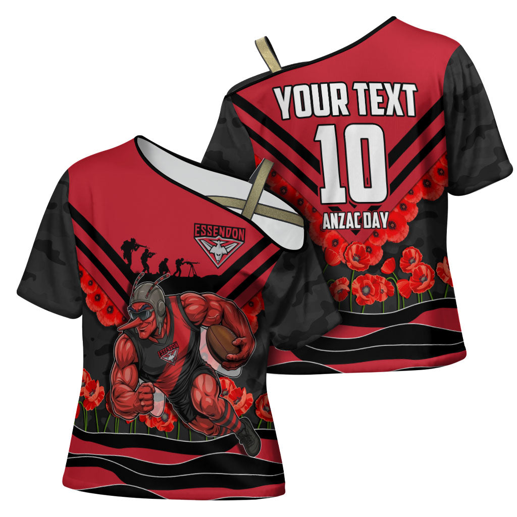 Personalised Essendon Bombers ANZAC Cross Shoulder Shirt Military Remembrance Australian Football Mascot Camouflage