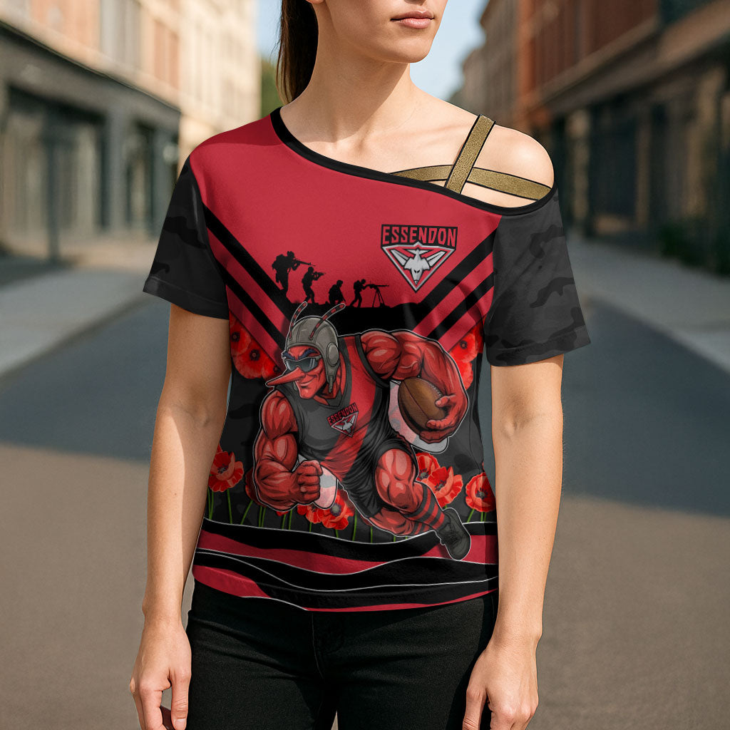 Personalised Essendon Bombers ANZAC Cross Shoulder Shirt Military Remembrance Australian Football Mascot Camouflage
