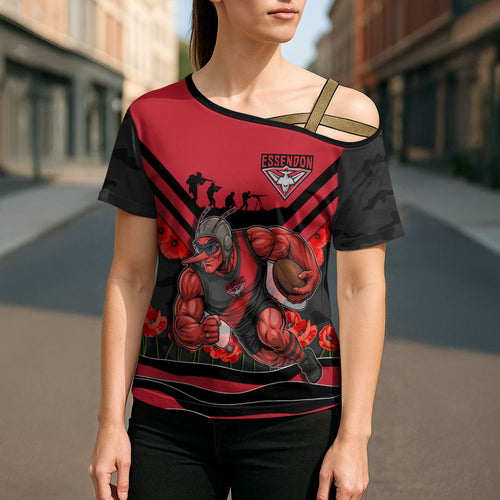 Personalised Essendon Bombers ANZAC Cross Shoulder Shirt Military Remembrance Australian Football Mascot Camouflage