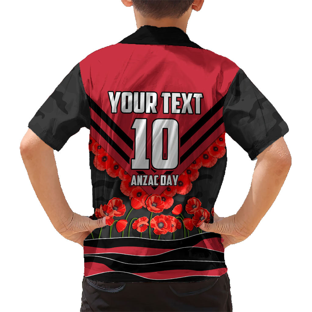 Personalised Essendon Bombers ANZAC Family Matching Long Sleeve Bodycon Dress and Hawaiian Shirt Military Remembrance Australian Football Mascot Camouflage
