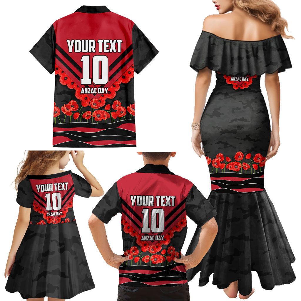 Personalised Essendon Bombers ANZAC Family Matching Mermaid Dress and Hawaiian Shirt Military Remembrance Australian Football Mascot Camouflage