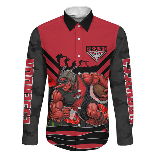 Personalised Essendon Bombers ANZAC Family Matching Mermaid Dress and Hawaiian Shirt Military Remembrance Australian Football Mascot Camouflage