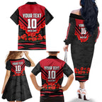 Personalised Essendon Bombers ANZAC Family Matching Off The Shoulder Long Sleeve Dress and Hawaiian Shirt Military Remembrance Australian Football Mascot Camouflage