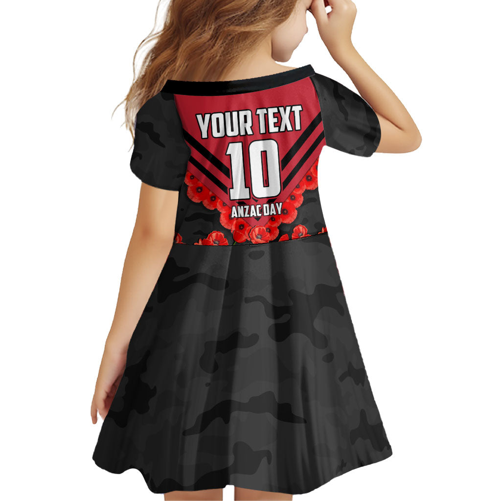 Personalised Essendon Bombers ANZAC Family Matching Off Shoulder Maxi Dress and Hawaiian Shirt Military Remembrance Australian Football Mascot Camouflage
