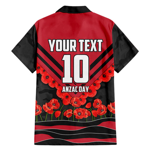 Personalised Essendon Bombers ANZAC Family Matching Off Shoulder Maxi Dress and Hawaiian Shirt Military Remembrance Australian Football Mascot Camouflage
