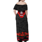 Personalised Essendon Bombers ANZAC Family Matching Off Shoulder Maxi Dress and Hawaiian Shirt Military Remembrance Australian Football Mascot Camouflage