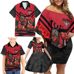 Personalised Essendon Bombers ANZAC Family Matching Off Shoulder Short Dress and Hawaiian Shirt Military Remembrance Australian Football Mascot Camouflage