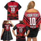 Personalised Essendon Bombers ANZAC Family Matching Off Shoulder Short Dress and Hawaiian Shirt Military Remembrance Australian Football Mascot Camouflage