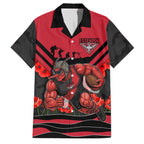 Personalised Essendon Bombers ANZAC Family Matching Off Shoulder Short Dress and Hawaiian Shirt Military Remembrance Australian Football Mascot Camouflage