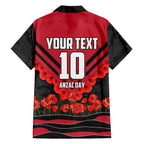Personalised Essendon Bombers ANZAC Family Matching Off Shoulder Short Dress and Hawaiian Shirt Military Remembrance Australian Football Mascot Camouflage