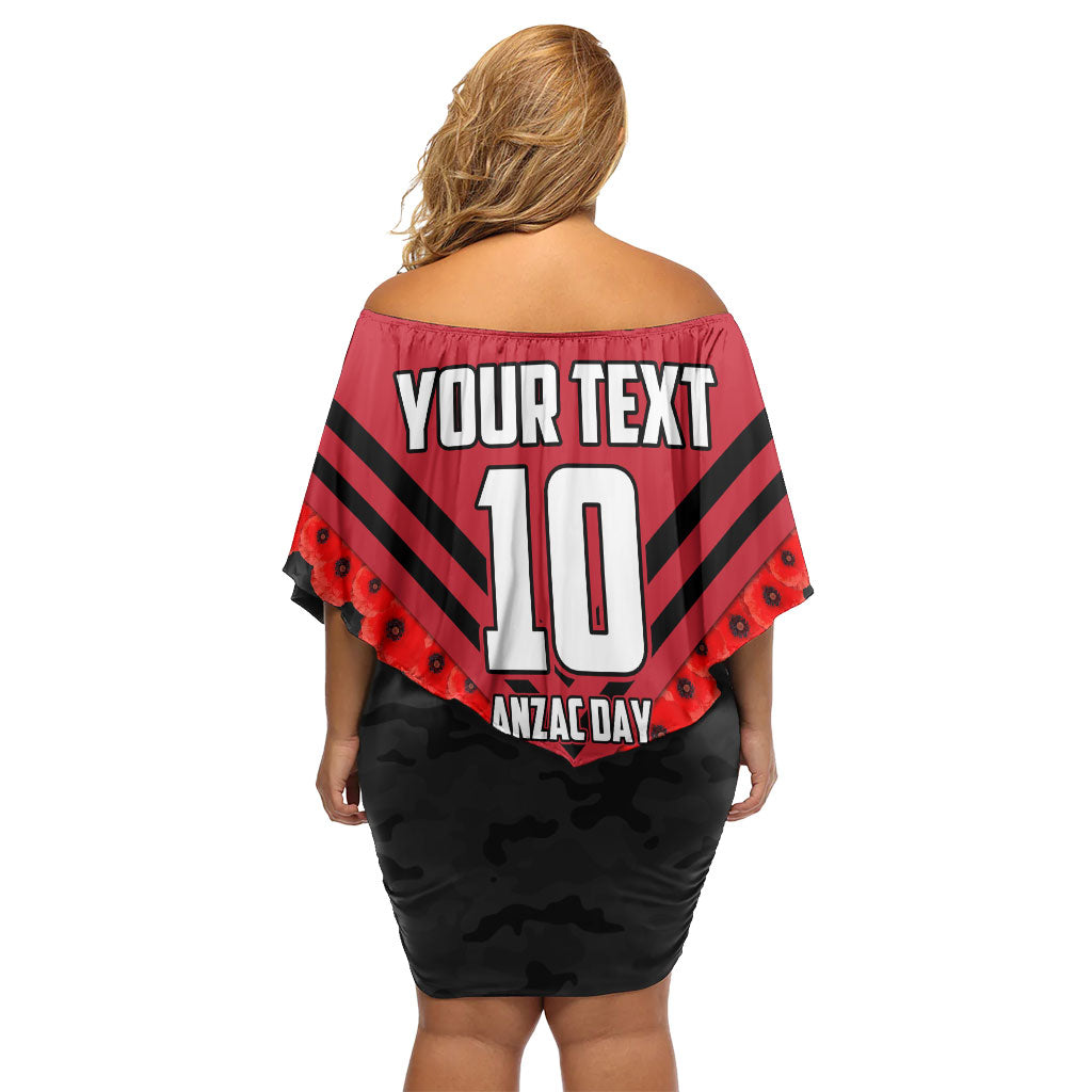 Personalised Essendon Bombers ANZAC Family Matching Off Shoulder Short Dress and Hawaiian Shirt Military Remembrance Australian Football Mascot Camouflage
