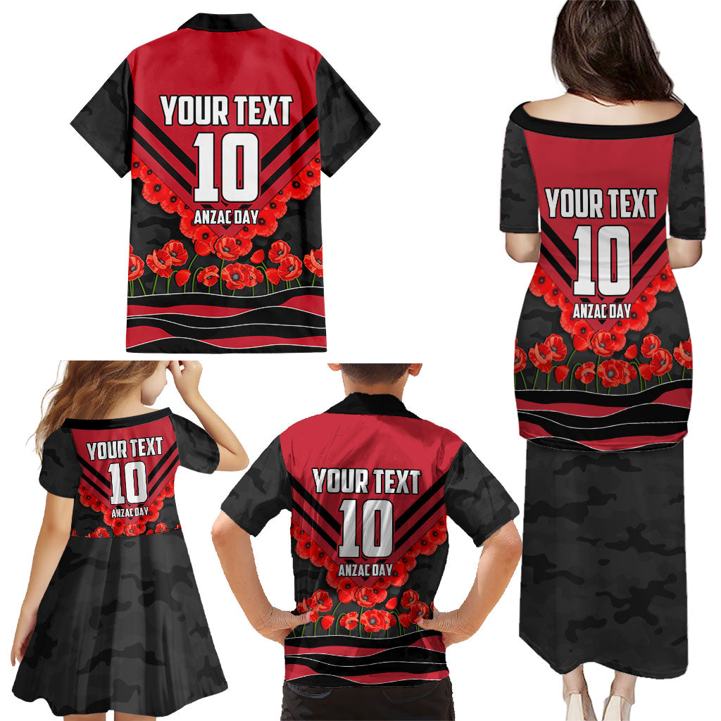 Personalised Essendon Bombers ANZAC Family Matching Puletasi and Hawaiian Shirt Military Remembrance Australian Football Mascot Camouflage