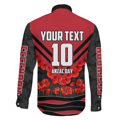 Personalised Essendon Bombers ANZAC Family Matching Puletasi and Hawaiian Shirt Military Remembrance Australian Football Mascot Camouflage