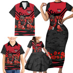 Personalised Essendon Bombers ANZAC Family Matching Short Sleeve Bodycon Dress and Hawaiian Shirt Military Remembrance Australian Football Mascot Camouflage