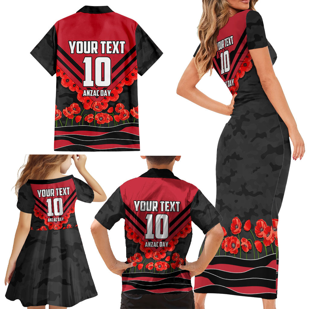 Personalised Essendon Bombers ANZAC Family Matching Short Sleeve Bodycon Dress and Hawaiian Shirt Military Remembrance Australian Football Mascot Camouflage