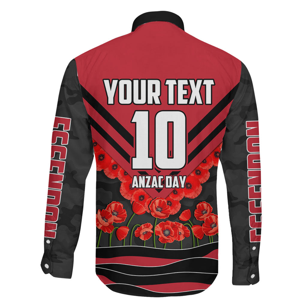 Personalised Essendon Bombers ANZAC Family Matching Short Sleeve Bodycon Dress and Hawaiian Shirt Military Remembrance Australian Football Mascot Camouflage