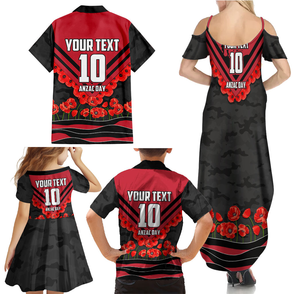Personalised Essendon Bombers ANZAC Family Matching Summer Maxi Dress and Hawaiian Shirt Military Remembrance Australian Football Mascot Camouflage