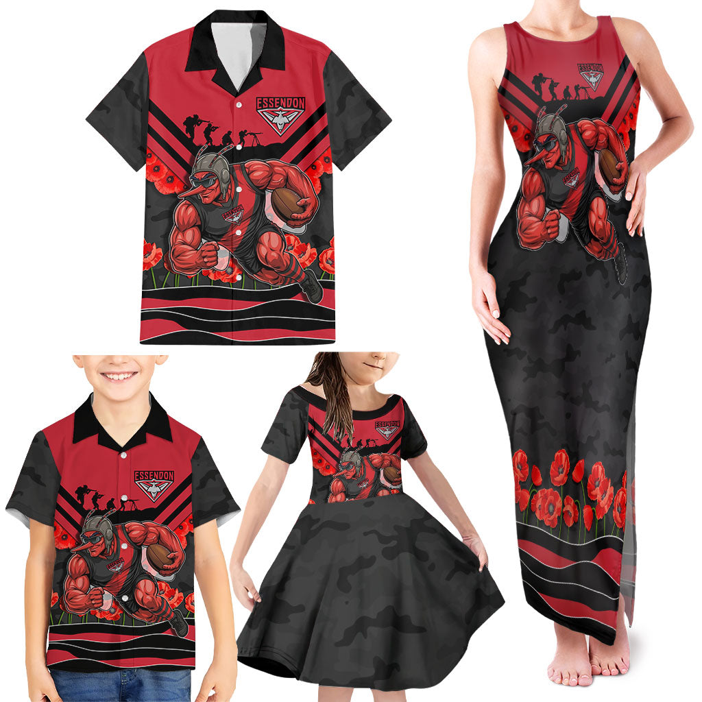 Personalised Essendon Bombers ANZAC Family Matching Tank Maxi Dress and Hawaiian Shirt Military Remembrance Australian Football Mascot Camouflage