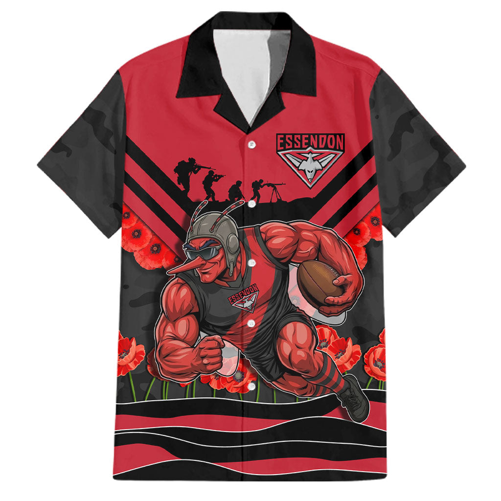 Personalised Essendon Bombers ANZAC Family Matching Tank Maxi Dress and Hawaiian Shirt Military Remembrance Australian Football Mascot Camouflage
