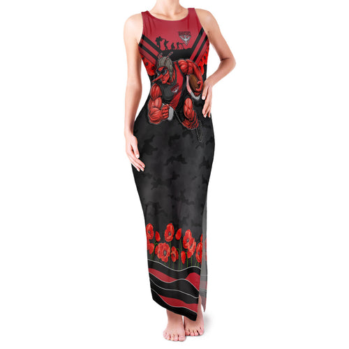 Personalised Essendon Bombers ANZAC Family Matching Tank Maxi Dress and Hawaiian Shirt Military Remembrance Australian Football Mascot Camouflage