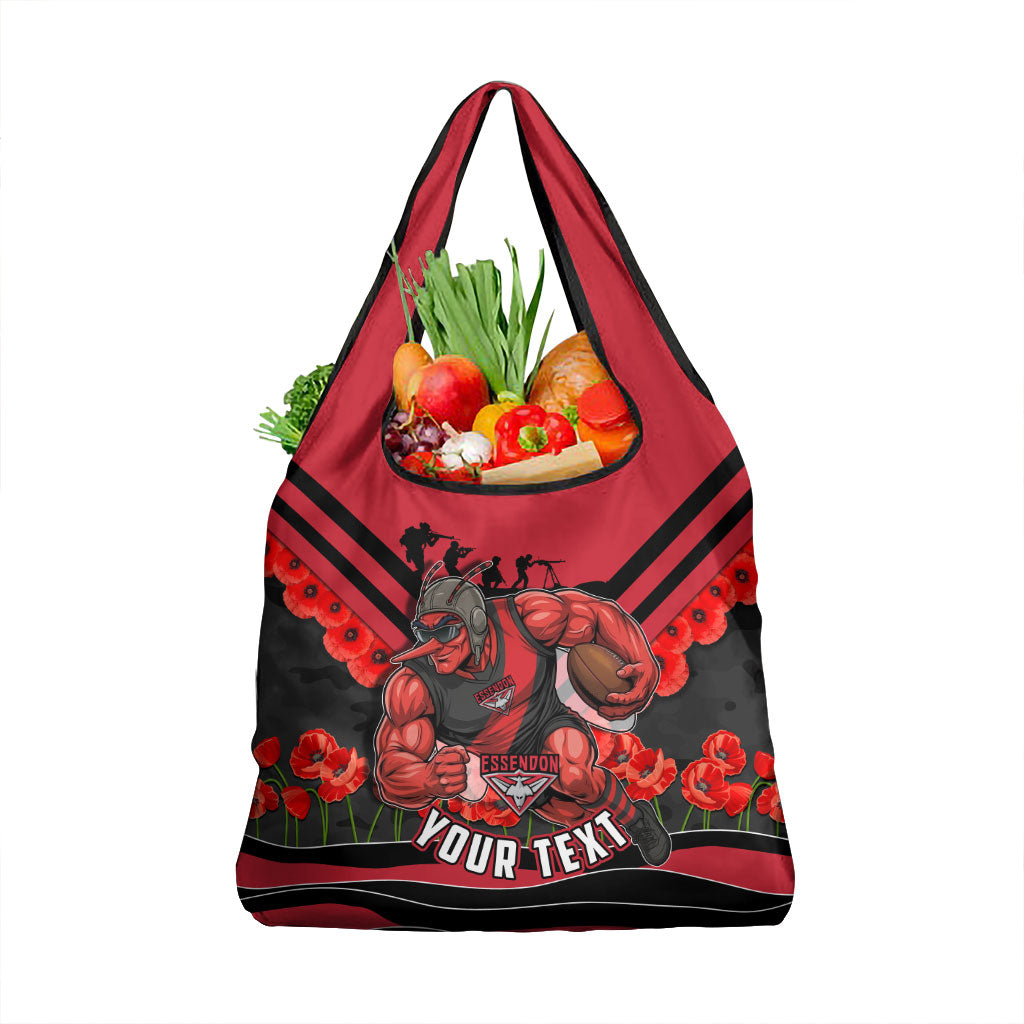 Personalised Essendon Bombers ANZAC Grocery Bag Military Remembrance Australian Football Mascot Camouflage