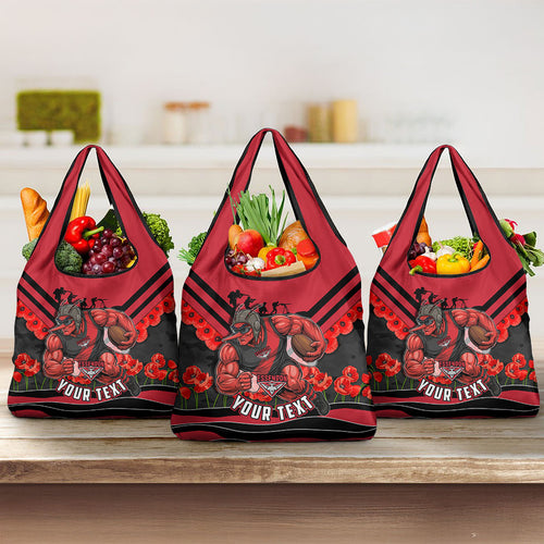 Personalised Essendon Bombers ANZAC Grocery Bag Military Remembrance Australian Football Mascot Camouflage