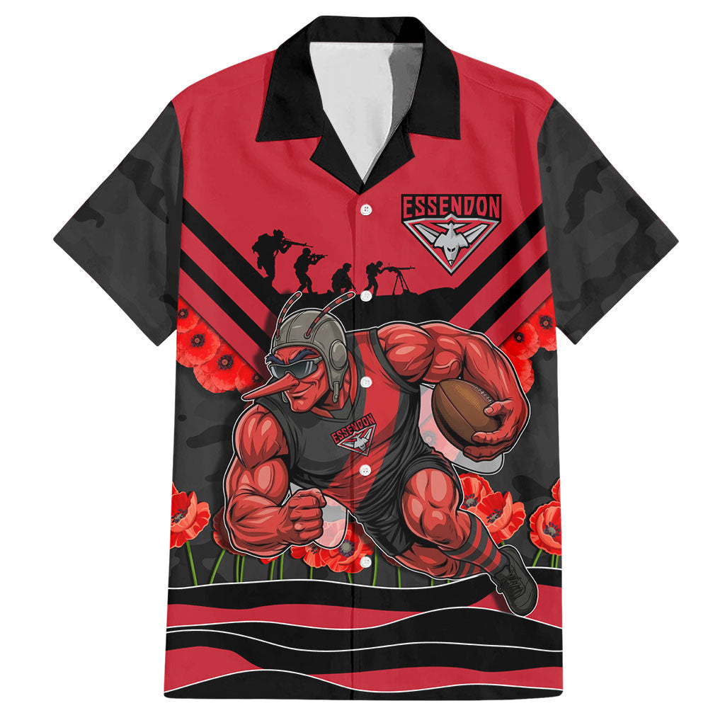 Personalised Essendon Bombers ANZAC Hawaiian Shirt Military Remembrance Australian Football Mascot Camouflage