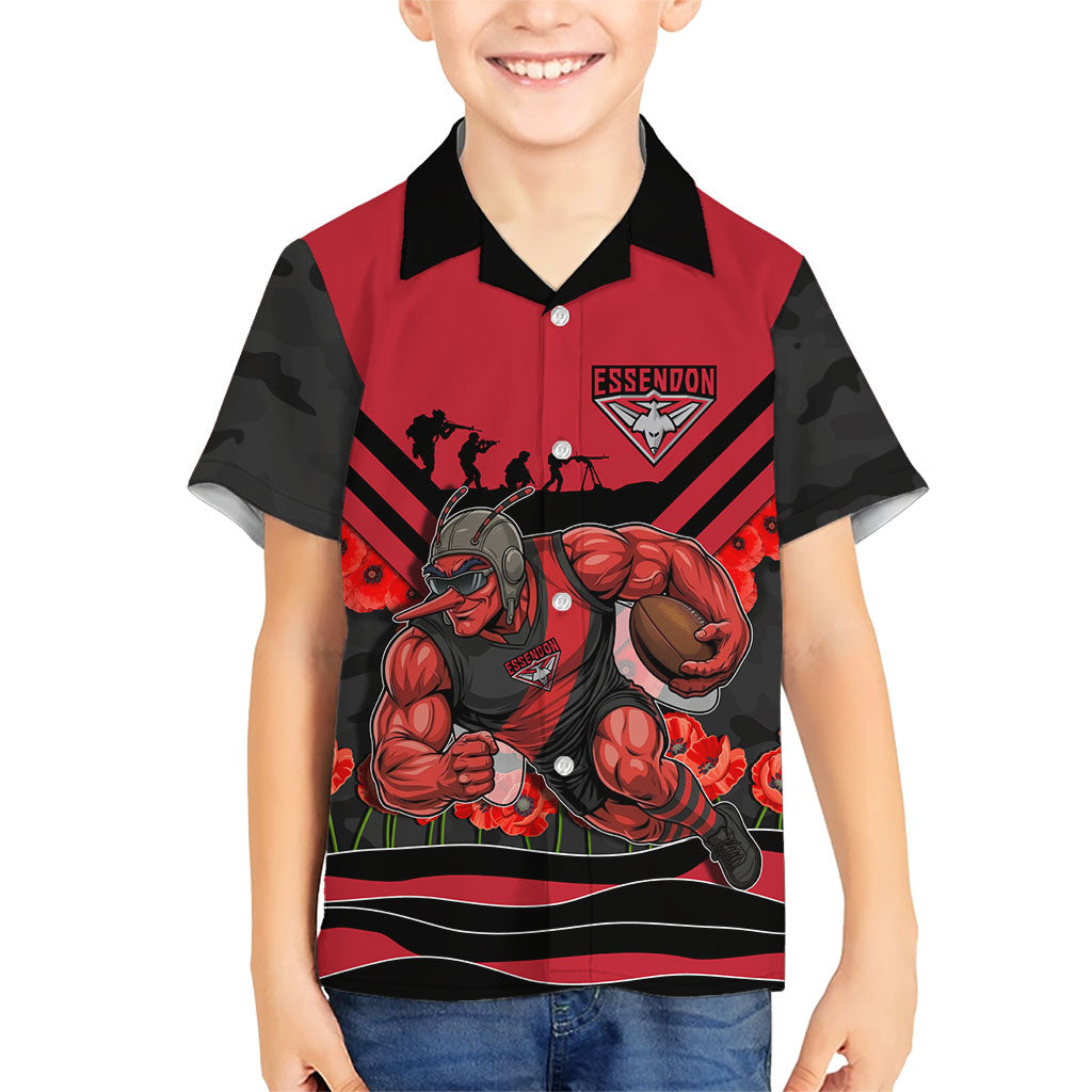 Personalised Essendon Bombers ANZAC Hawaiian Shirt Military Remembrance Australian Football Mascot Camouflage