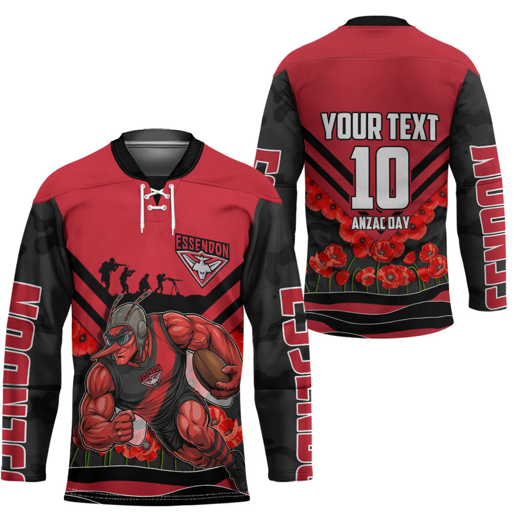 Personalised Essendon Bombers ANZAC Hockey Jersey Military Remembrance Australian Football Mascot Camouflage