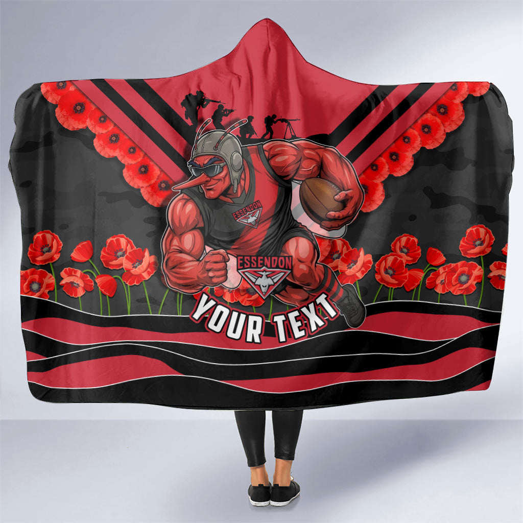 Personalised Essendon Bombers ANZAC Hooded Blanket Military Remembrance Australian Football Mascot Camouflage