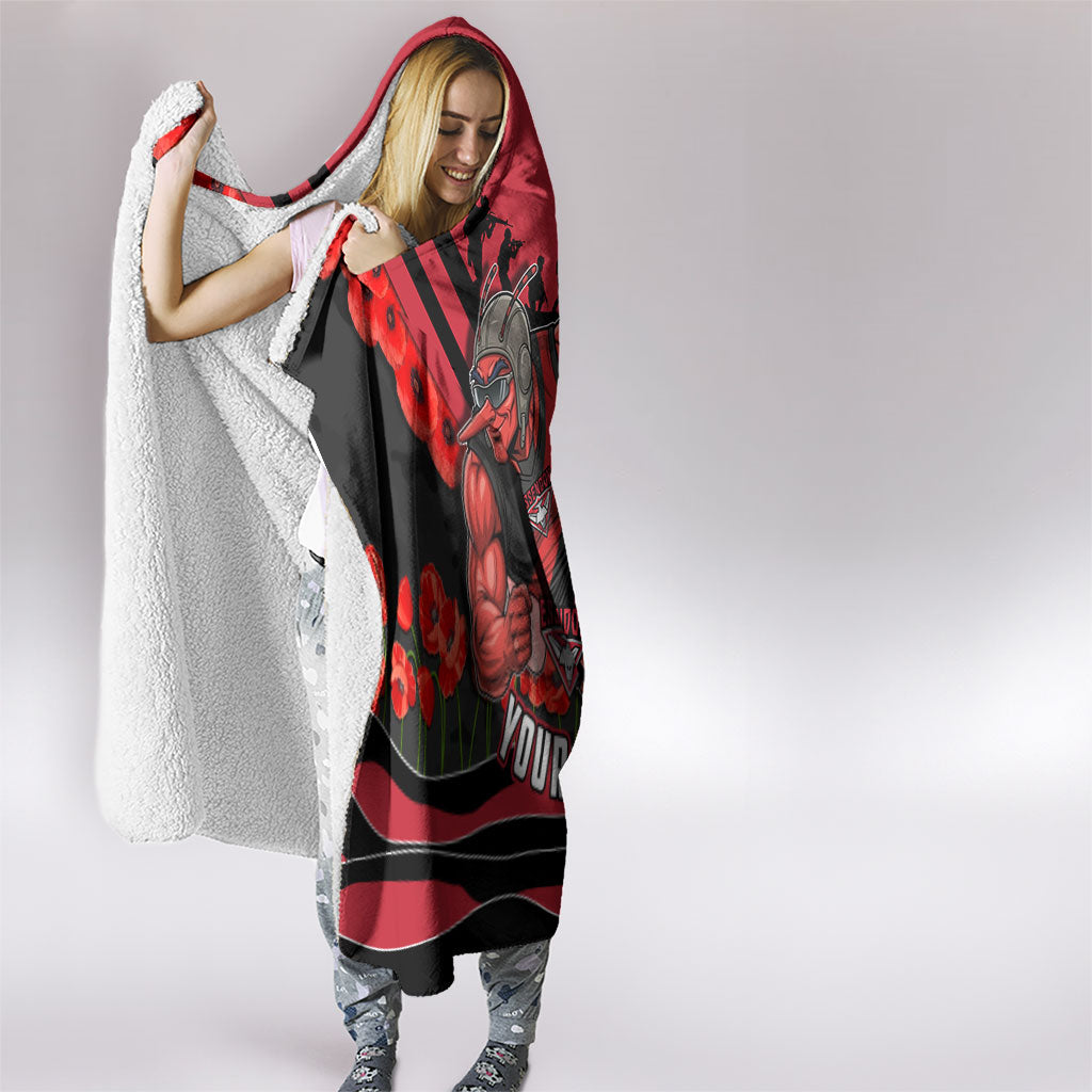 Personalised Essendon Bombers ANZAC Hooded Blanket Military Remembrance Australian Football Mascot Camouflage
