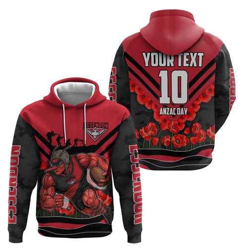 Personalised Essendon Bombers ANZAC Hoodie Military Remembrance Australian Football Mascot Camouflage
