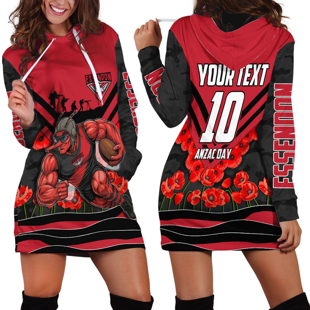 Personalised Essendon Bombers ANZAC Hoodie Dress Military Remembrance Australian Football Mascot Camouflage