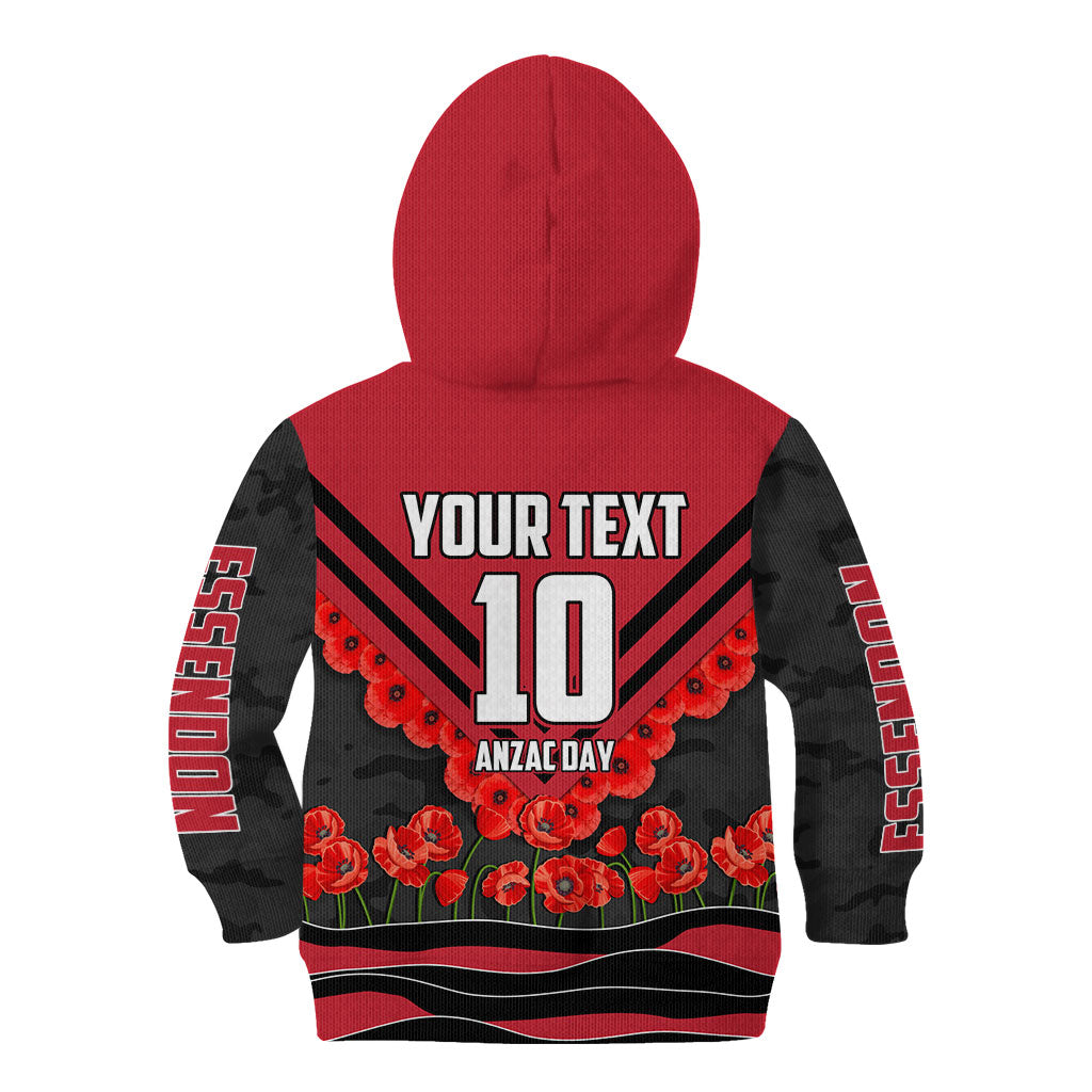 Personalised Essendon Bombers ANZAC Kid Hoodie Military Remembrance Australian Football Mascot Camouflage